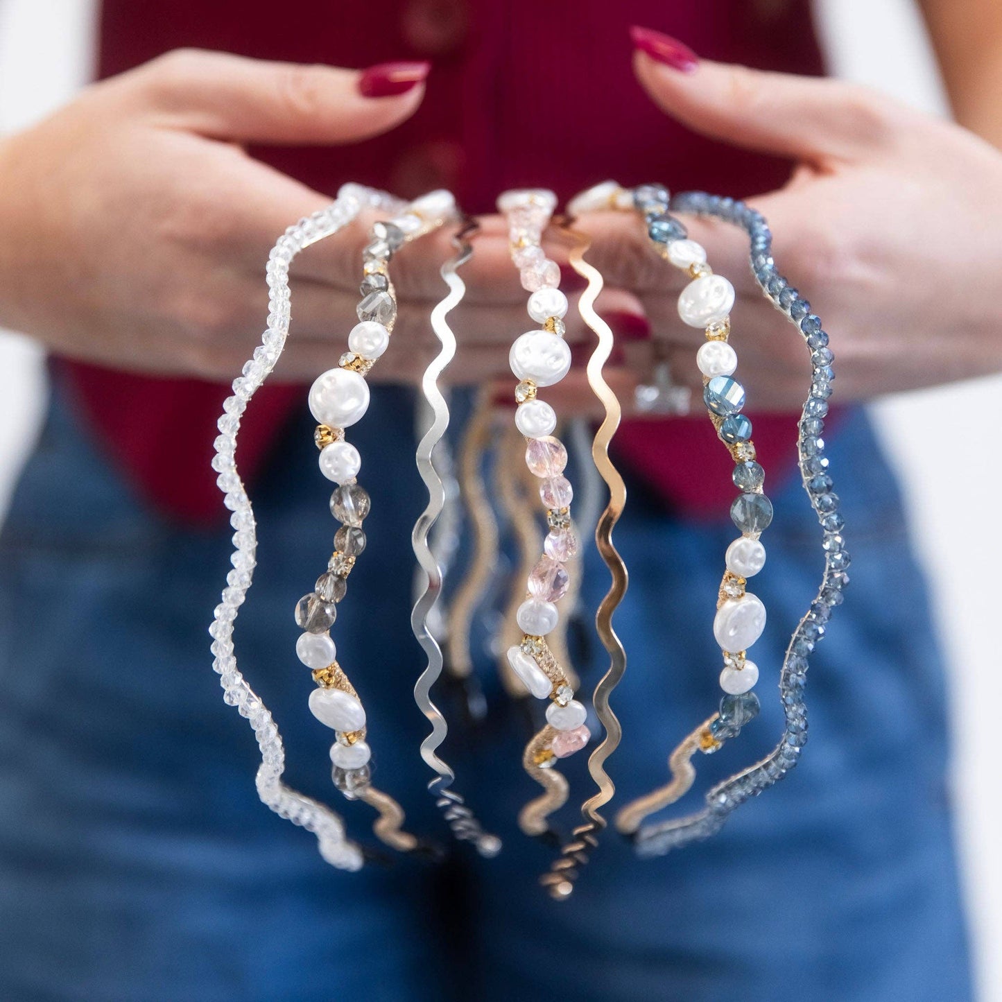 Wavy Oyster Pearl Headband - Ocean Blue