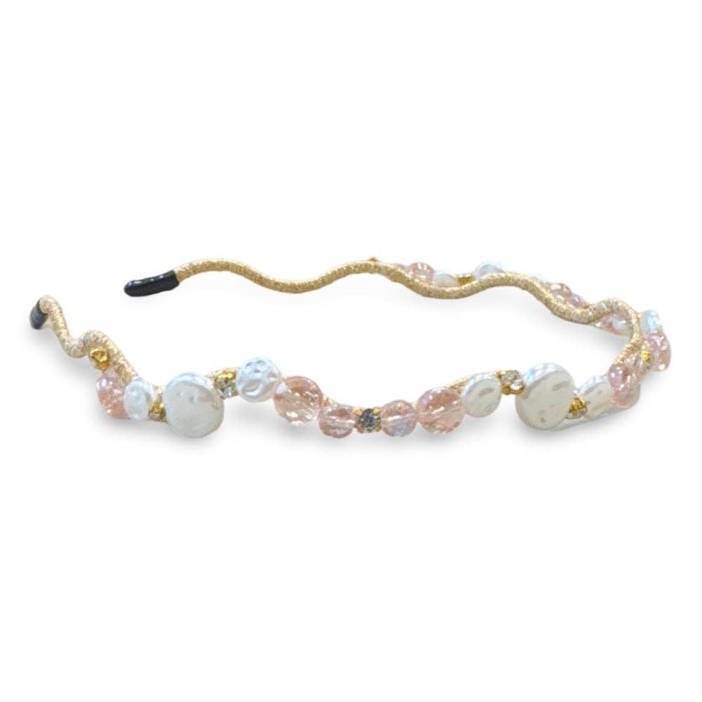 Wavy Oyster Pearl Headband - Pink