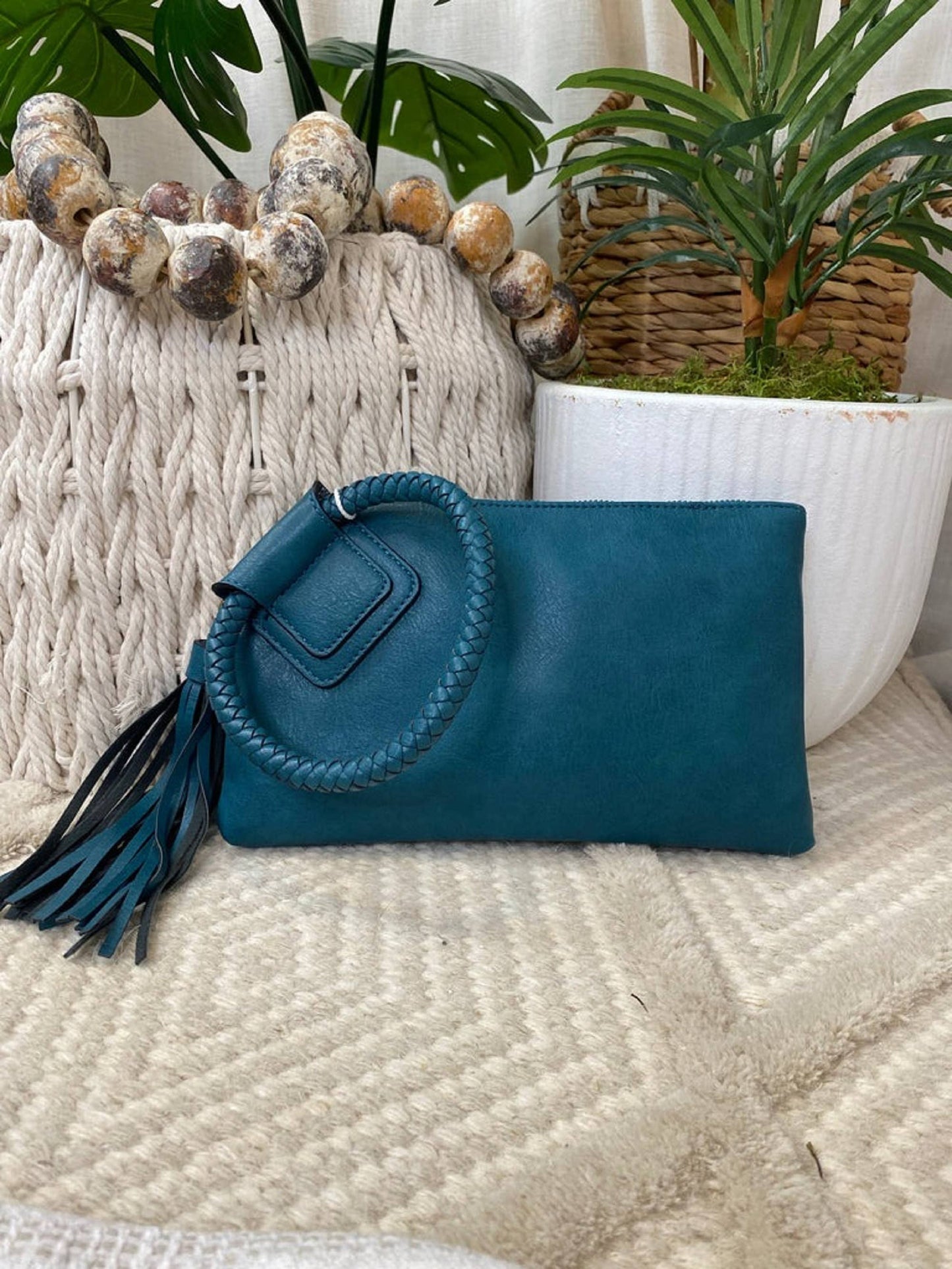 Boho Vegan Leather Wristlet/Clutch