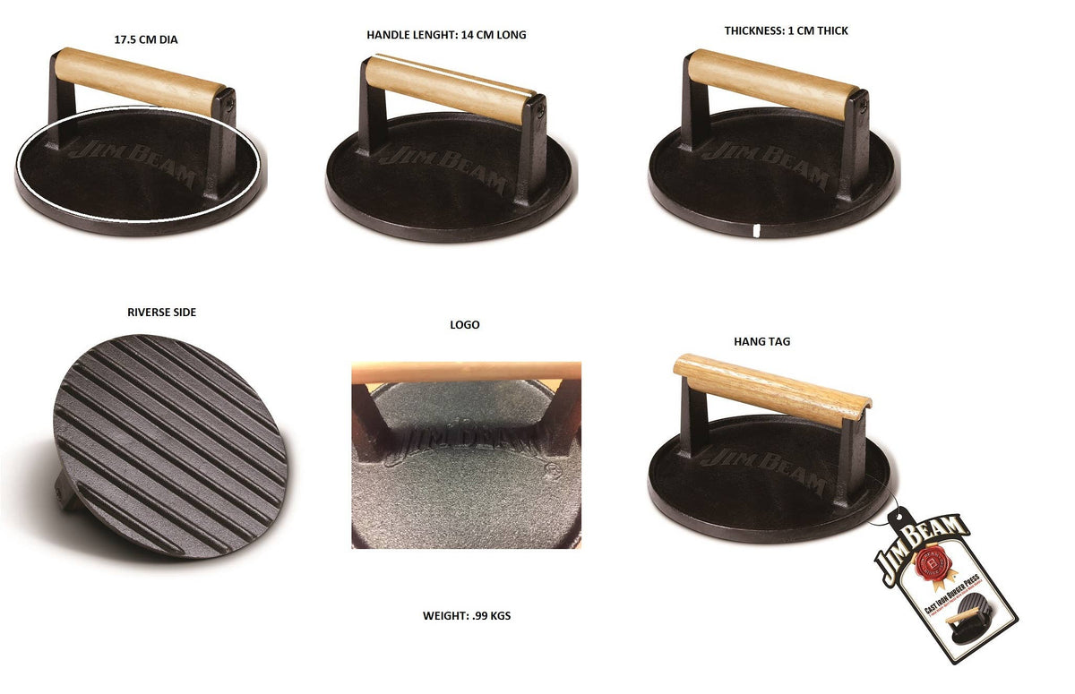 Jim Beam 7" Cast Iron Burger Press.