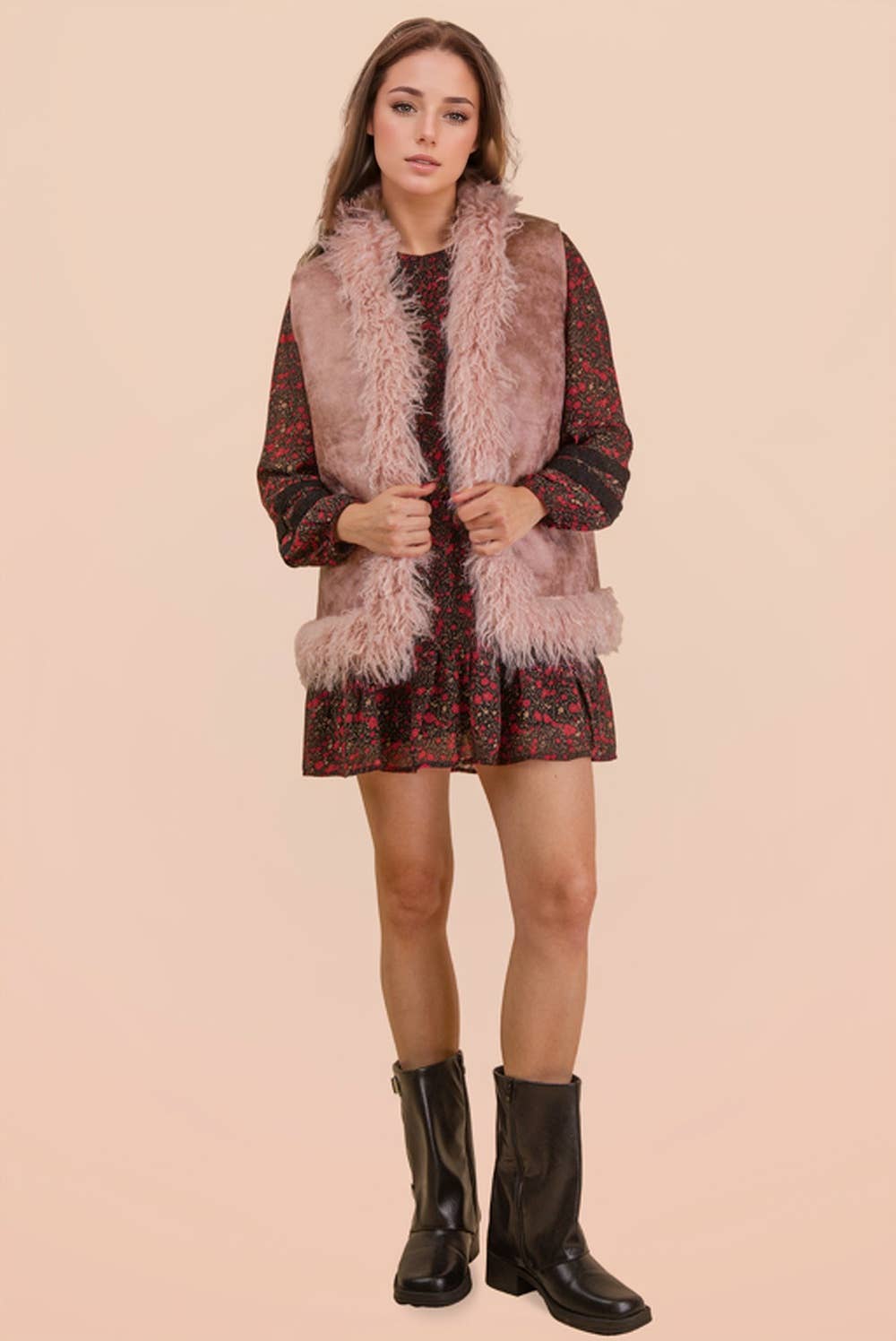 Sherpa Suede Boho Vest W/ Faux Fur