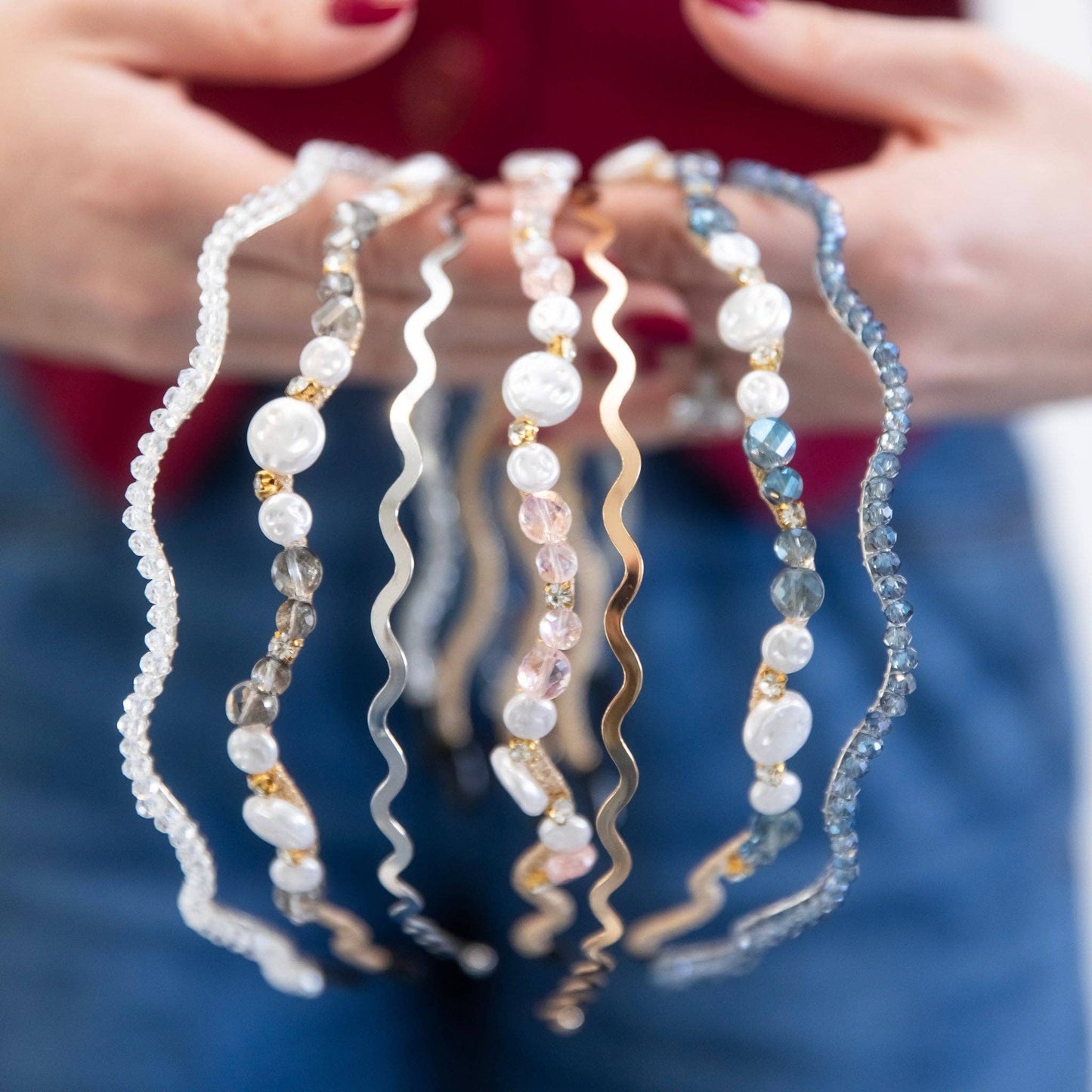 Wavy Oyster Pearl Headband - Pink
