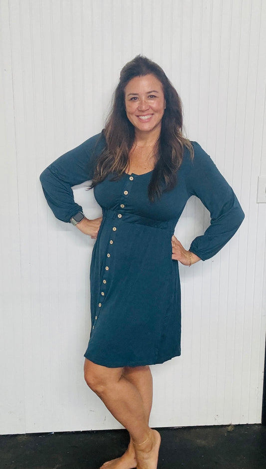 Button Up Dress-Teal