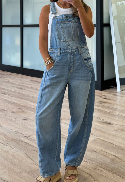 Wide Leg Denim Overalls