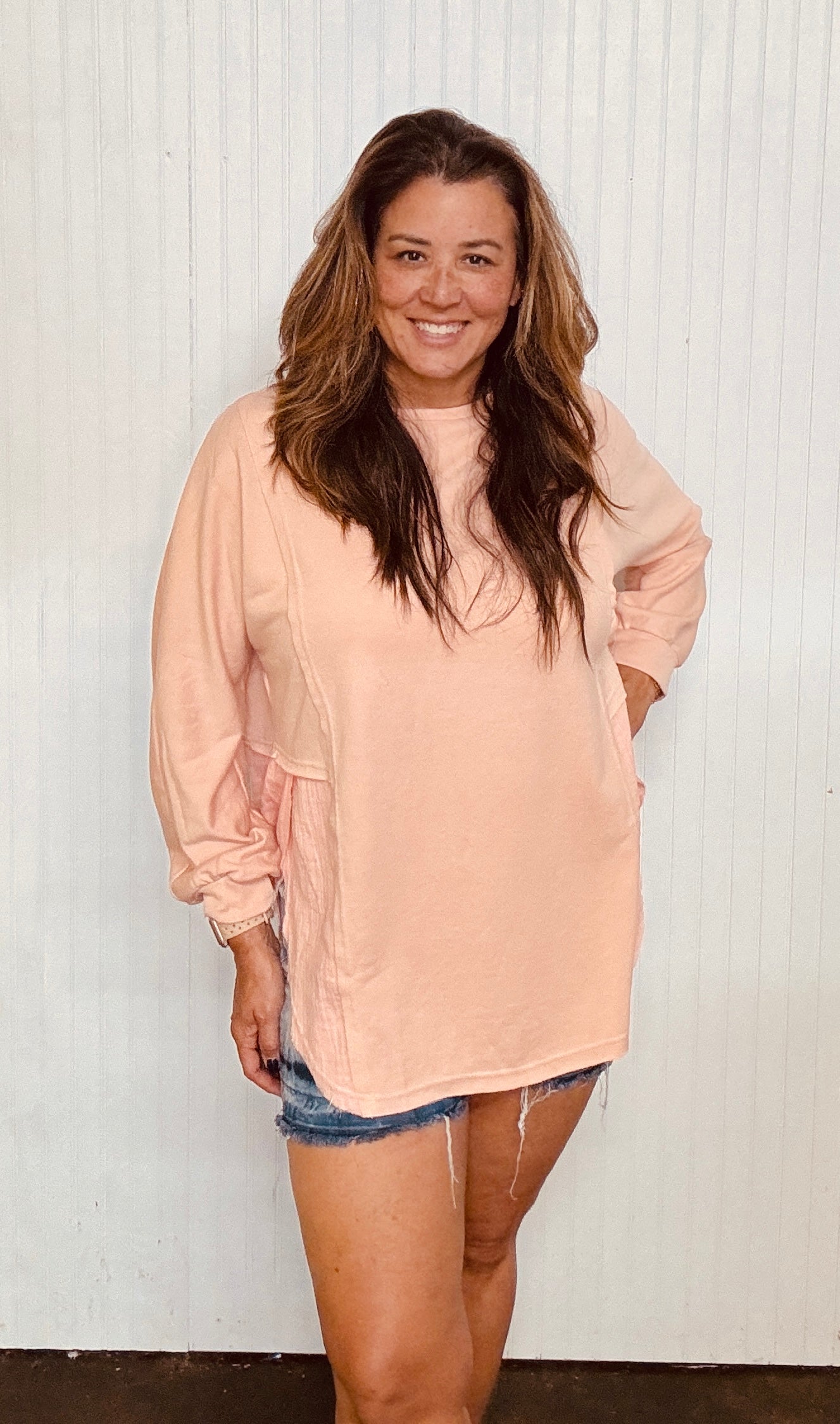 Oversized Crinkle Top - Soft Orange