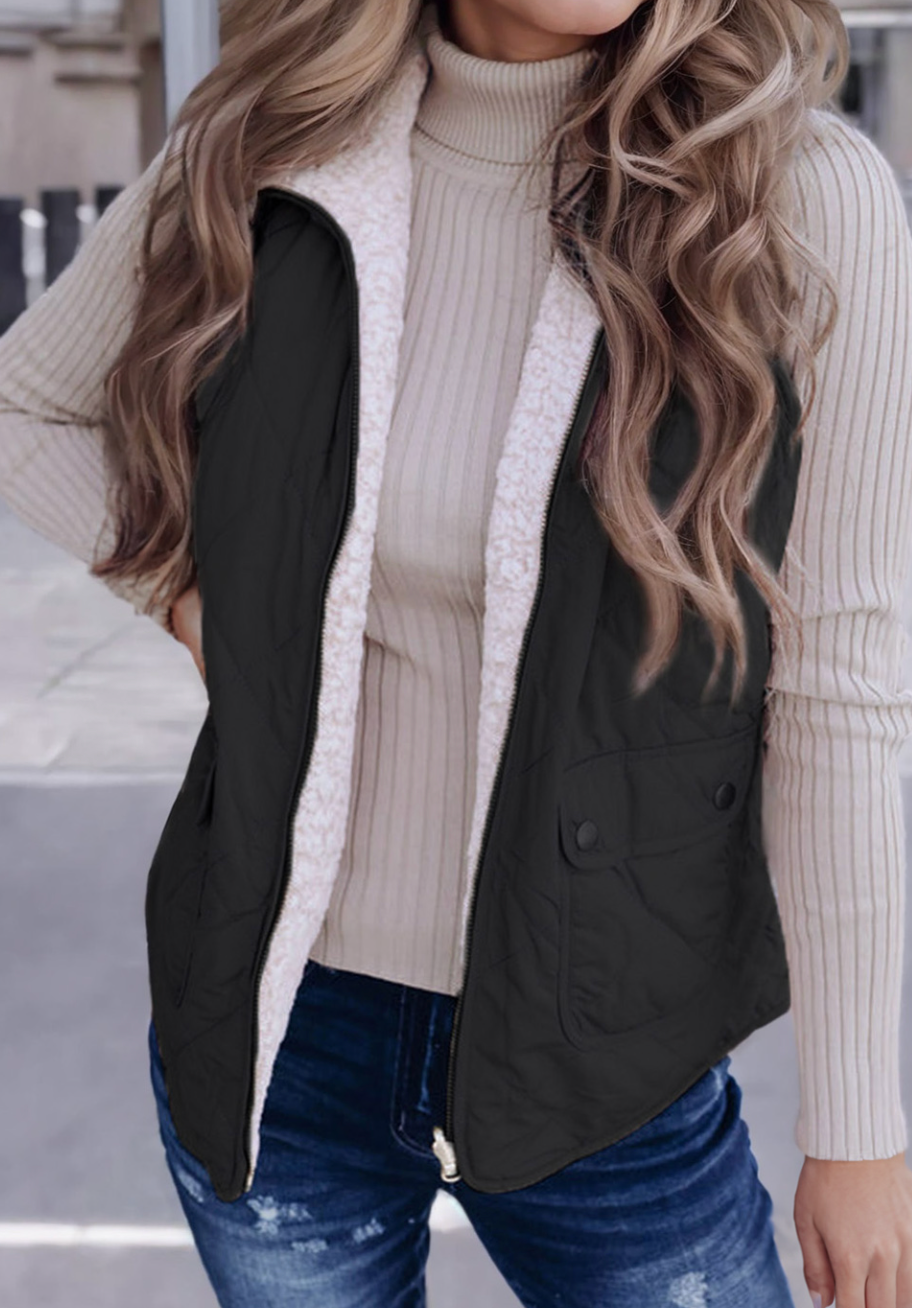 Black Fleece Lined Quilted Vest (reversible)
