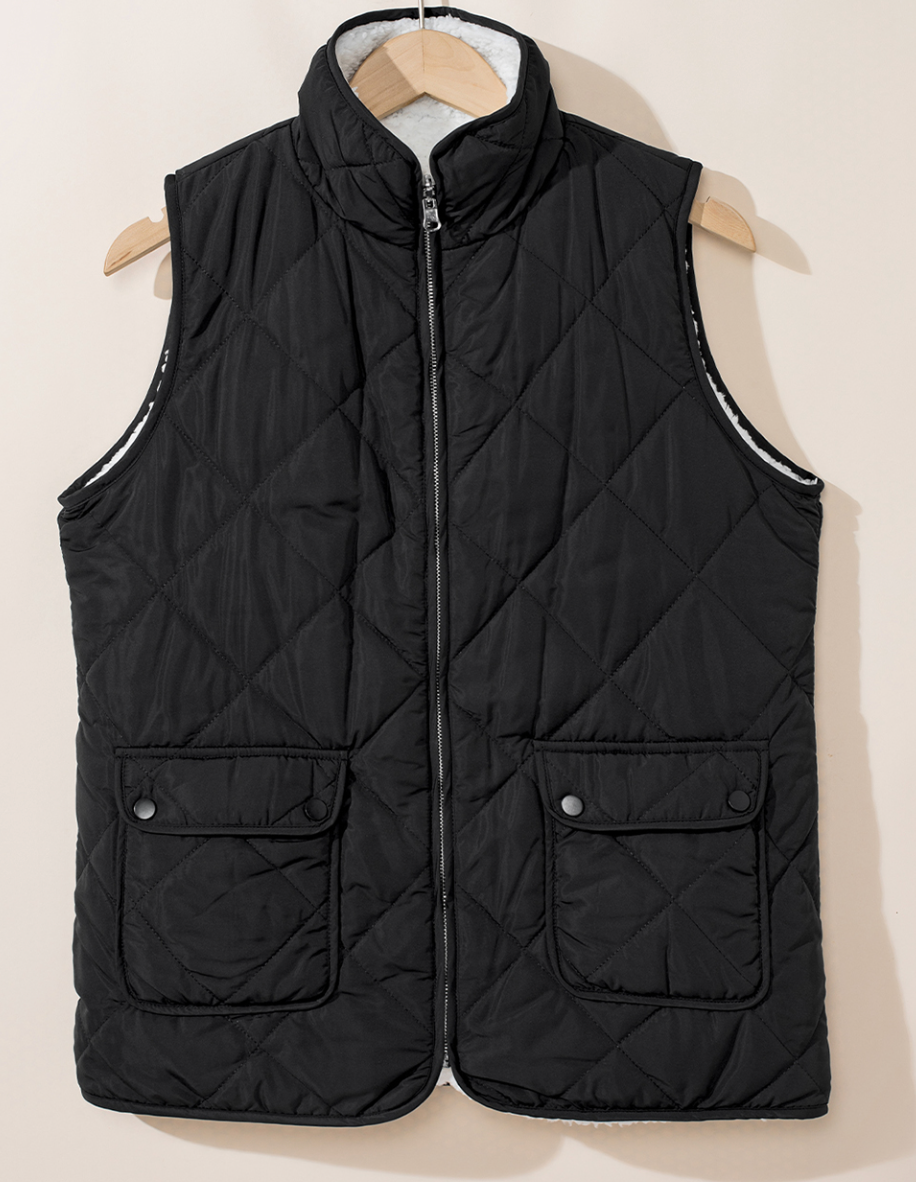 Black Fleece Lined Quilted Vest (reversible)