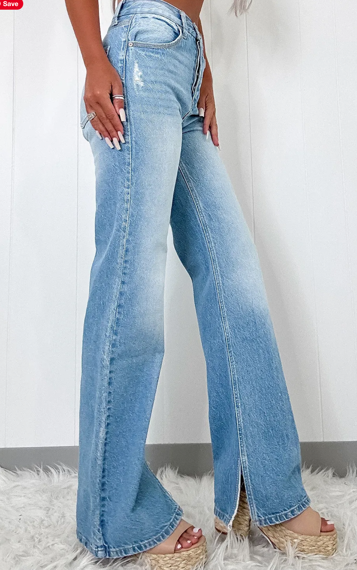 High Rise, Straight Leg Jeans w/Slit