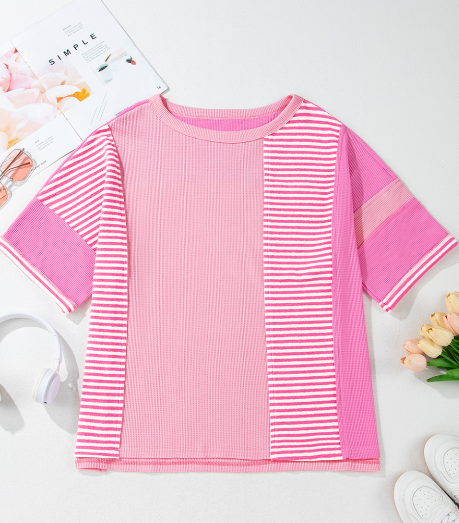 Pink Stripe Patchwork Curvy Top
