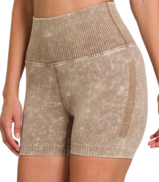 Acid Washed Biker Shorts