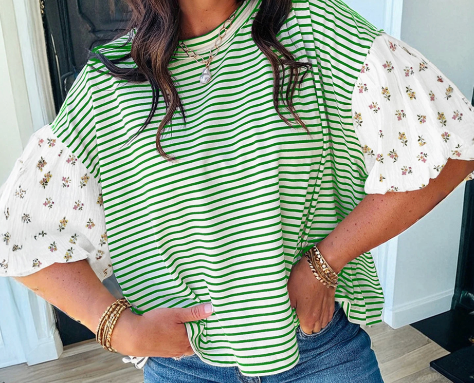 Green Floral Patchwork Top