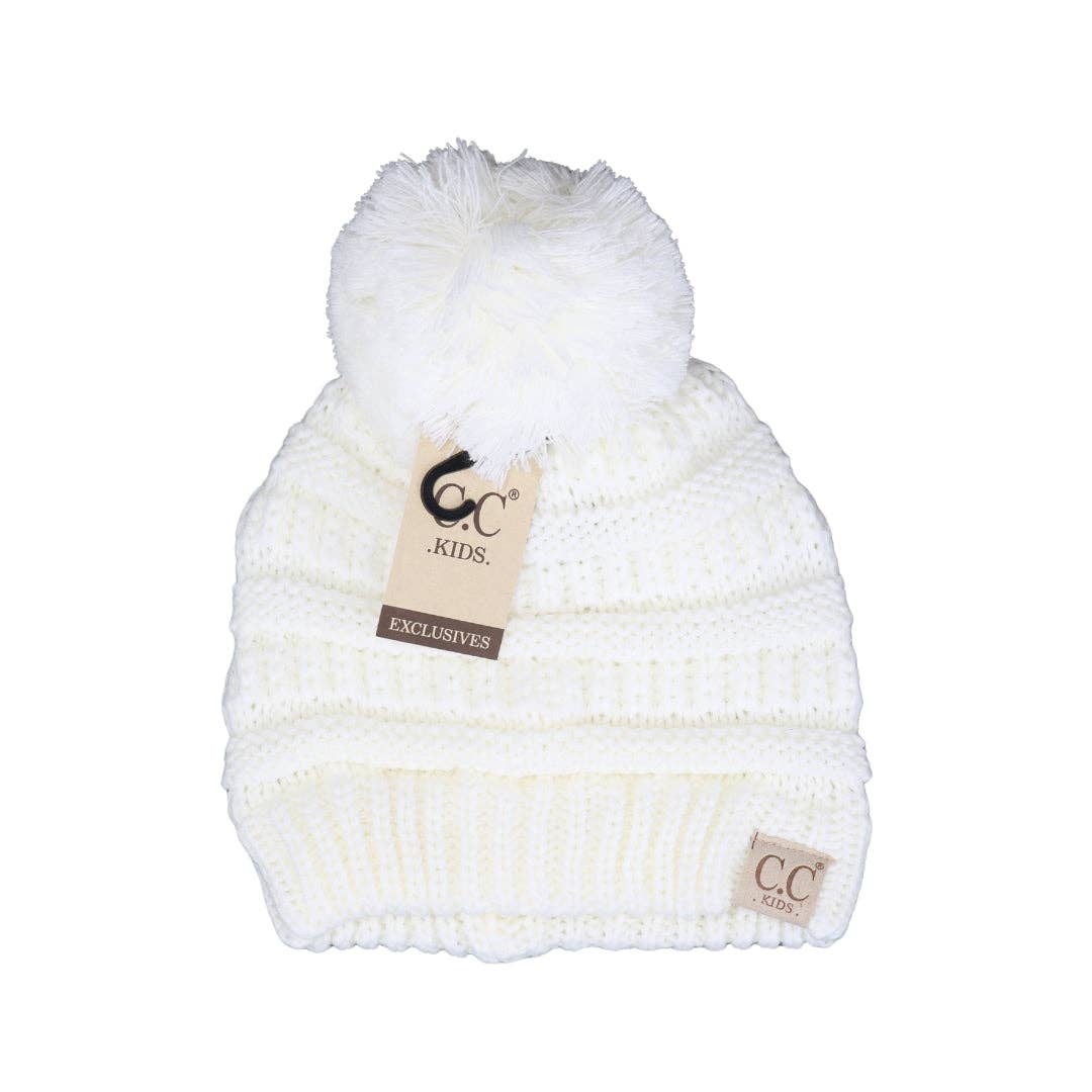 Kids Solid Pom CC Beanie