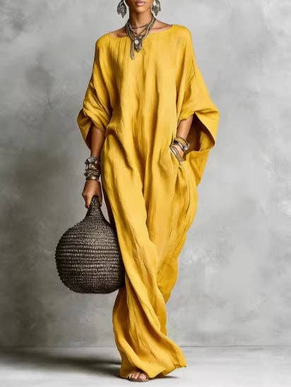 Loose Fit Sleeve Shirt Dress-Golden Mustard