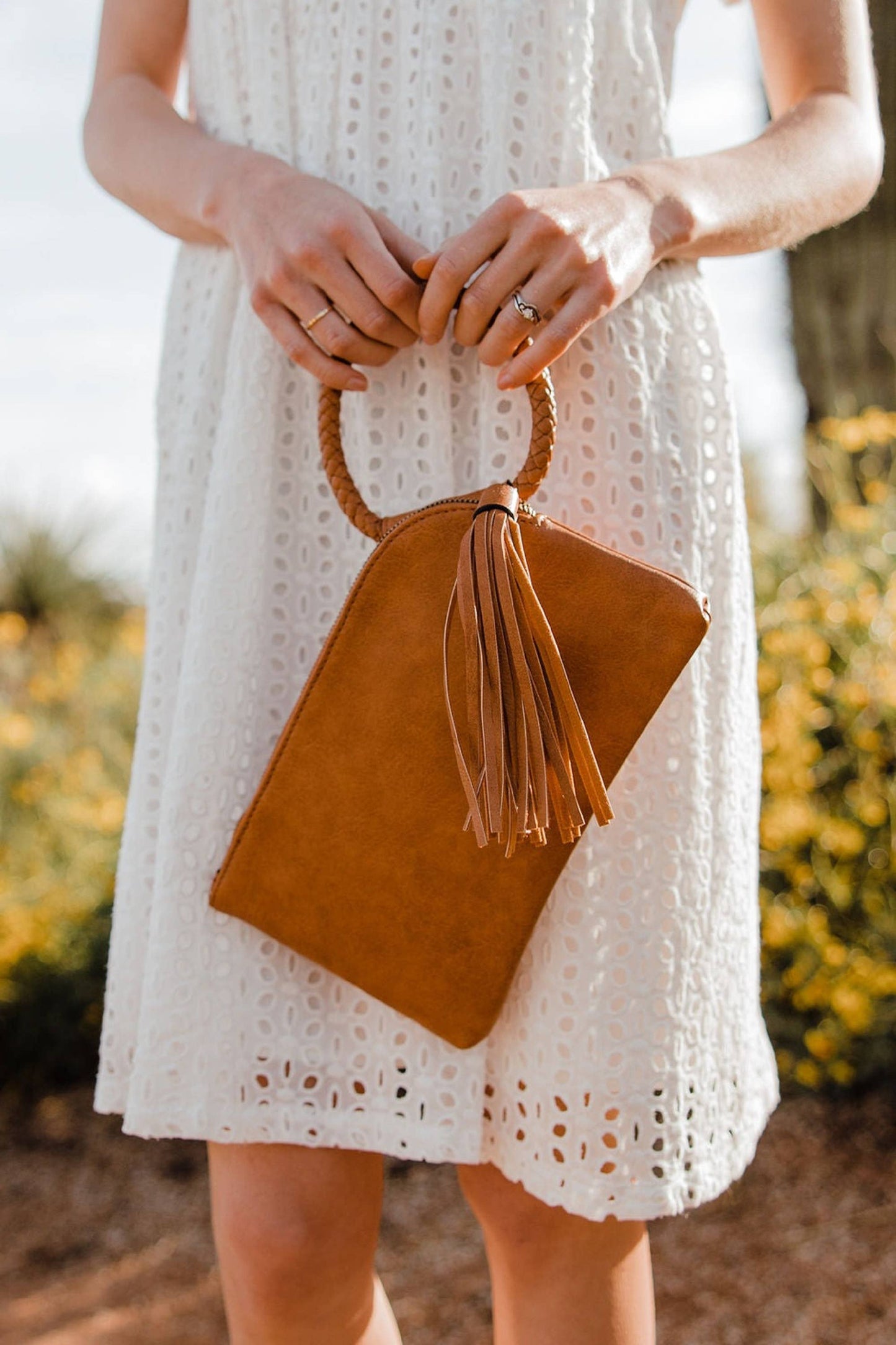 Boho Vegan Leather Wristlet/Clutch