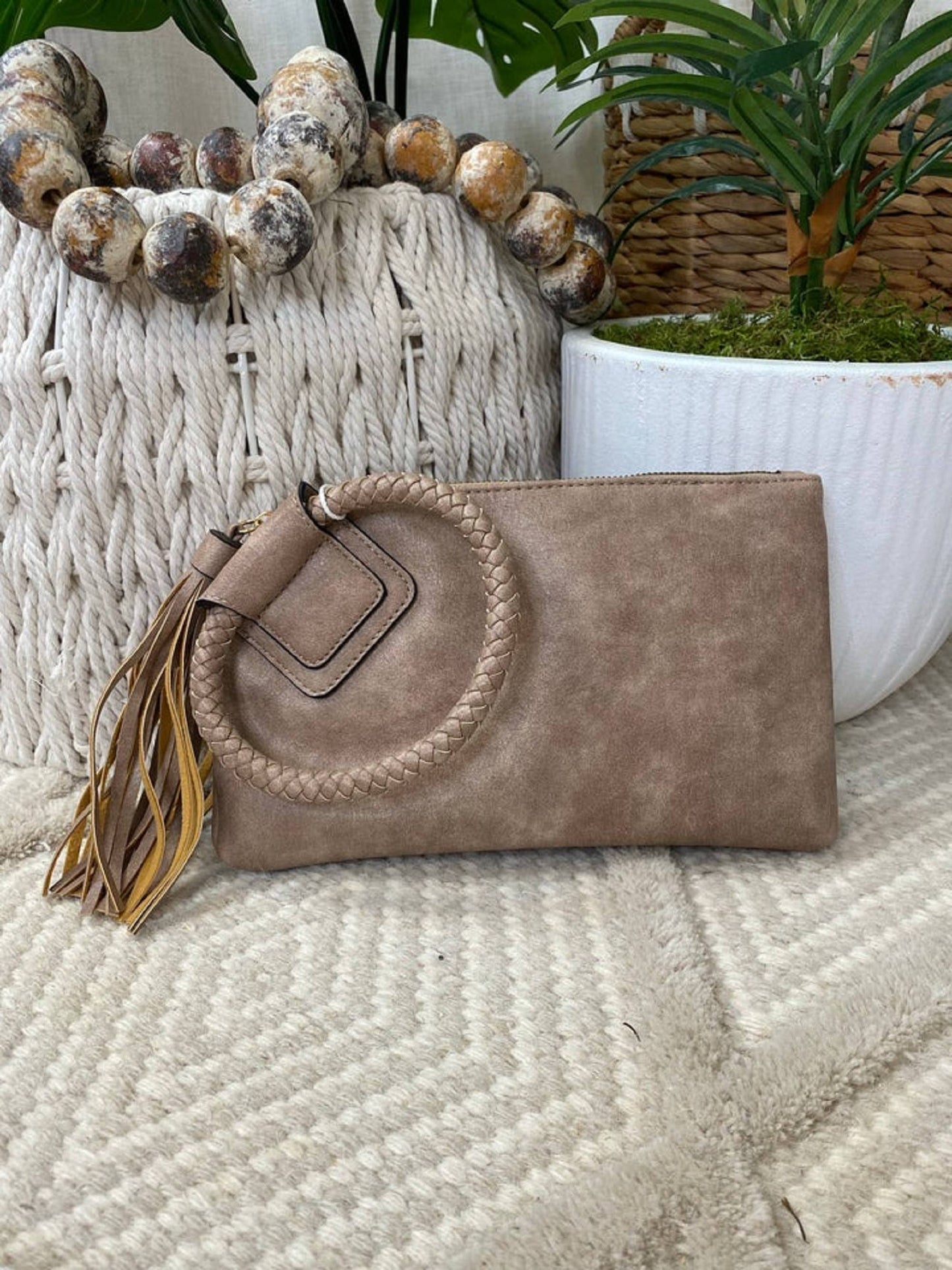 Boho Vegan Leather Wristlet/Clutch