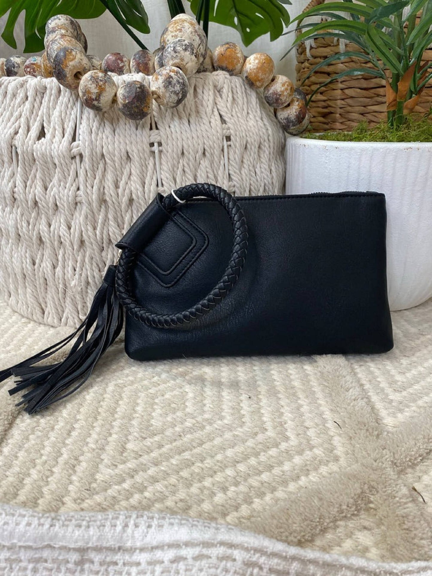 Boho Vegan Leather Wristlet/Clutch
