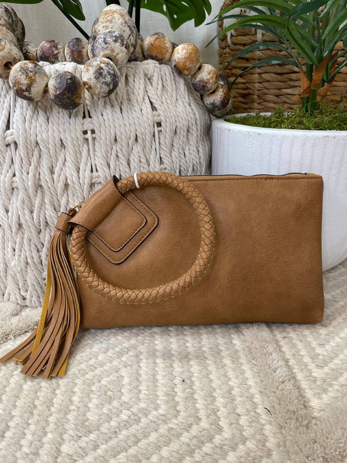 Boho Vegan Leather Wristlet/Clutch