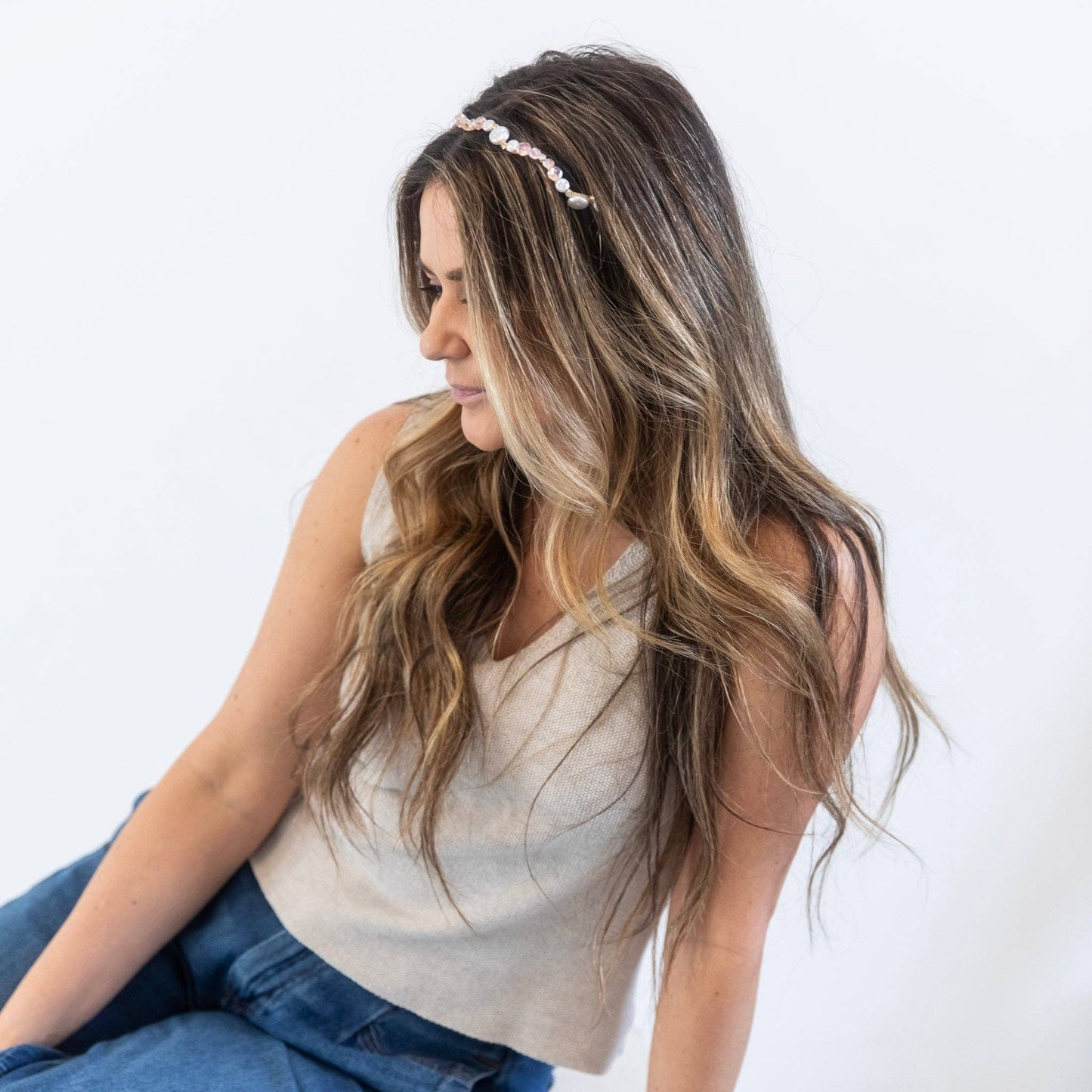 Wavy Oyster Pearl Headband - Pink