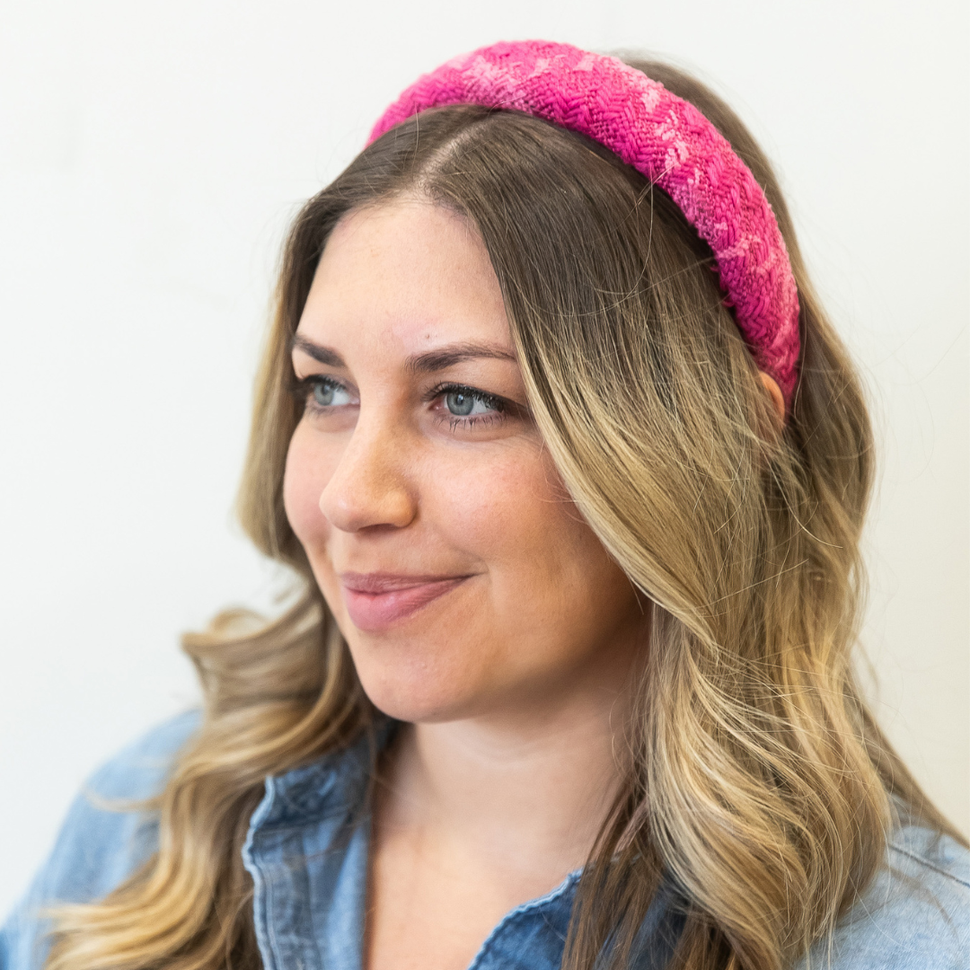 Padded Headband - Hot Pink Checked Woven