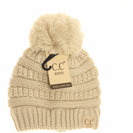 Kids Solid Pom CC Beanie