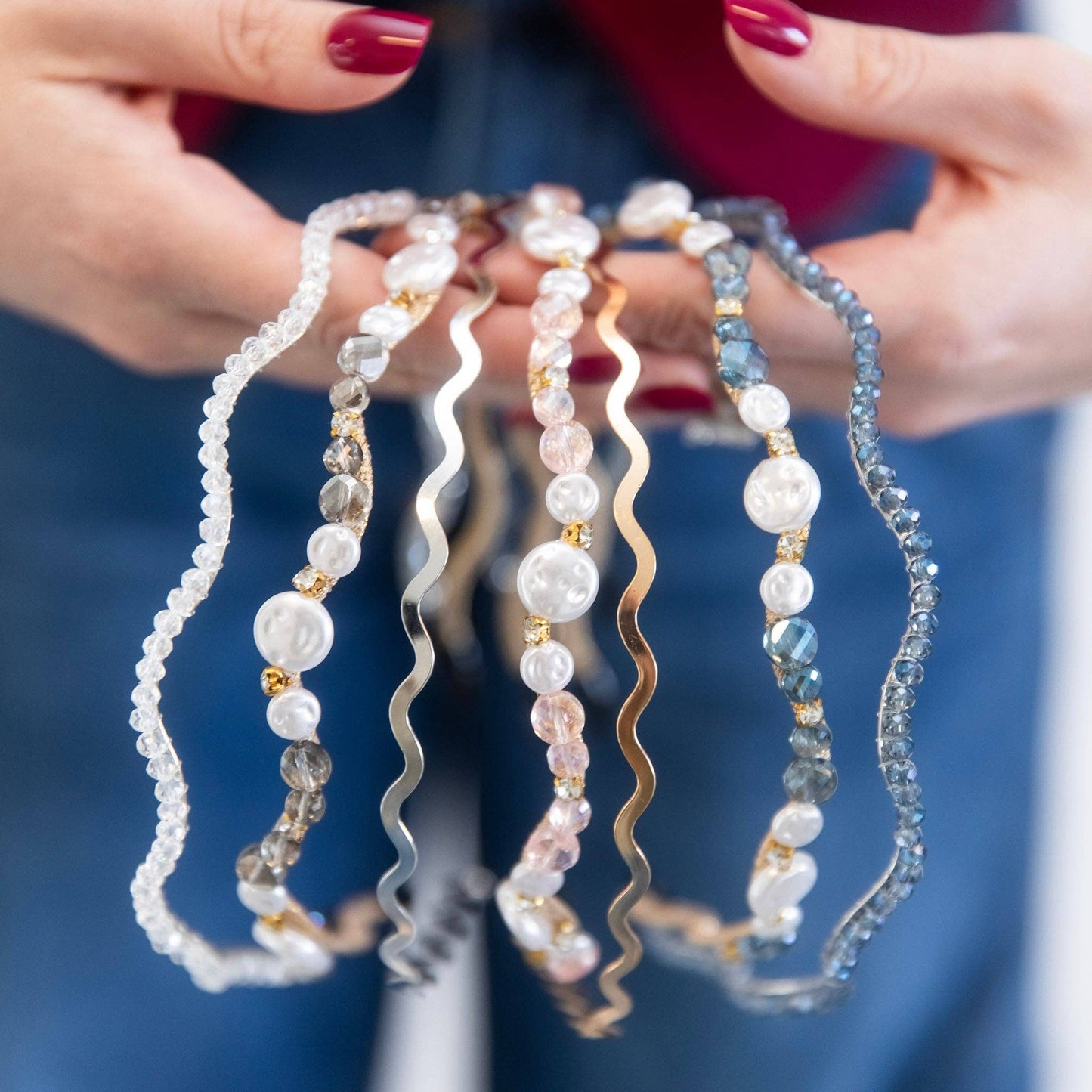 Wavy Oyster Pearl Headband - Ocean Blue