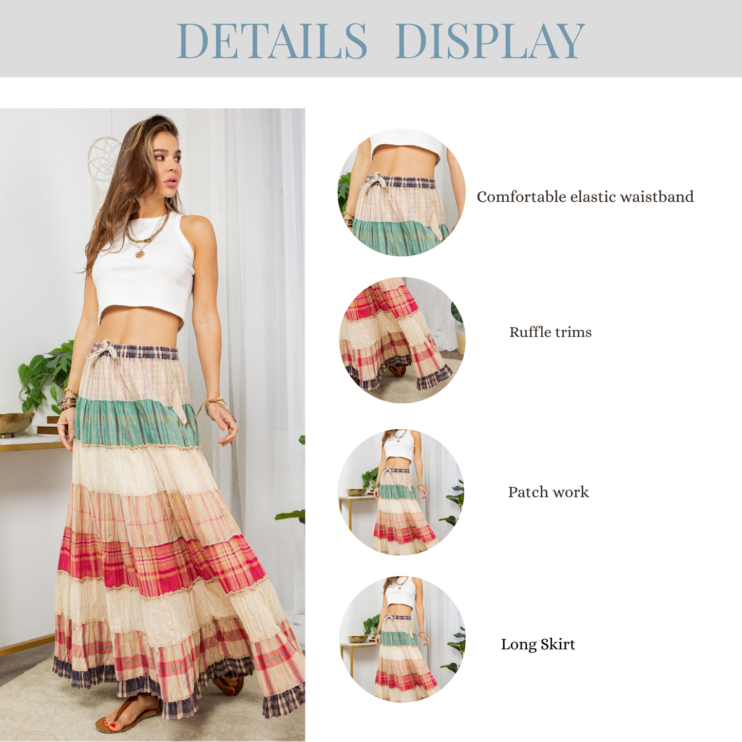 Crinkled Tiered Skirt-Mixed Colors