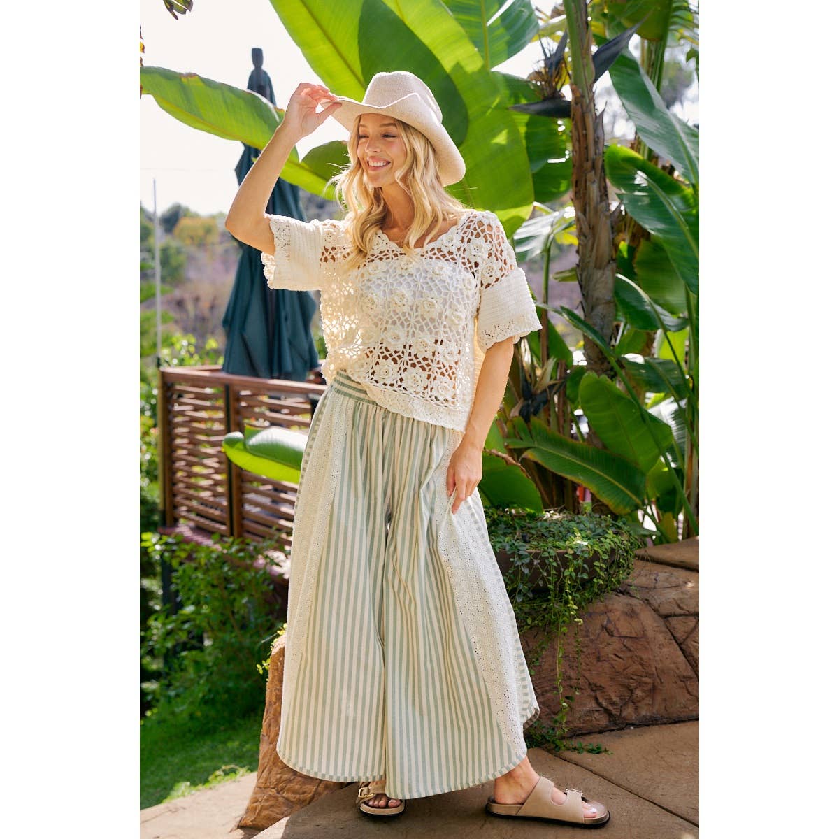 Wide Leg Pants w/eyelet lace
