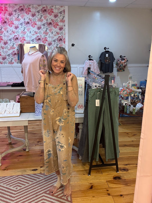 Easel Cropped Floral Overalls