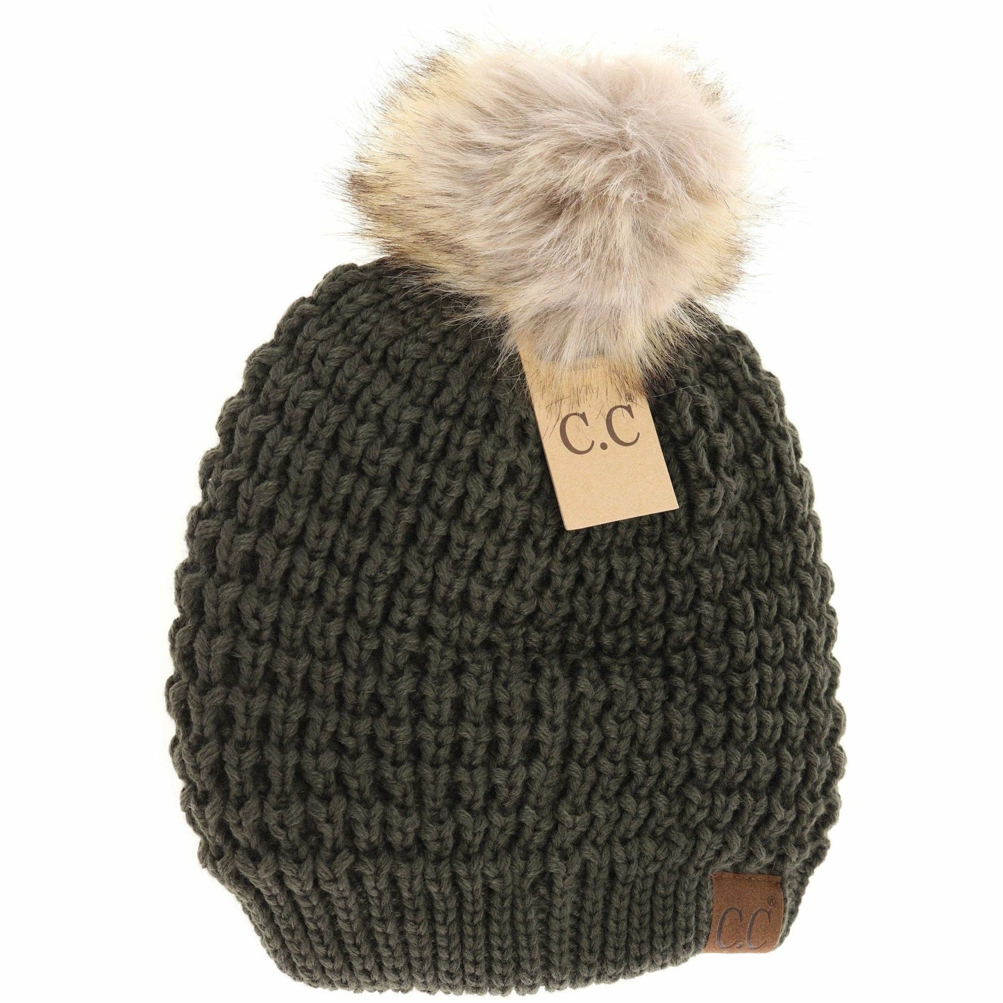 C.C Beanie Waffle Stitch w/Pom Pom