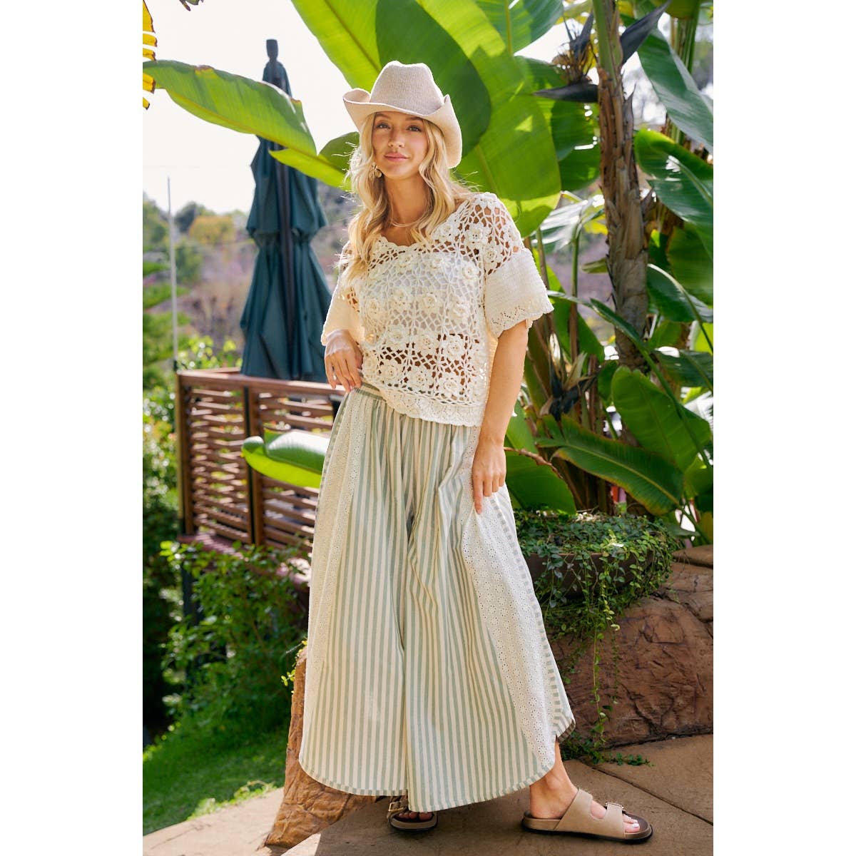 Wide Leg Pants w/eyelet lace