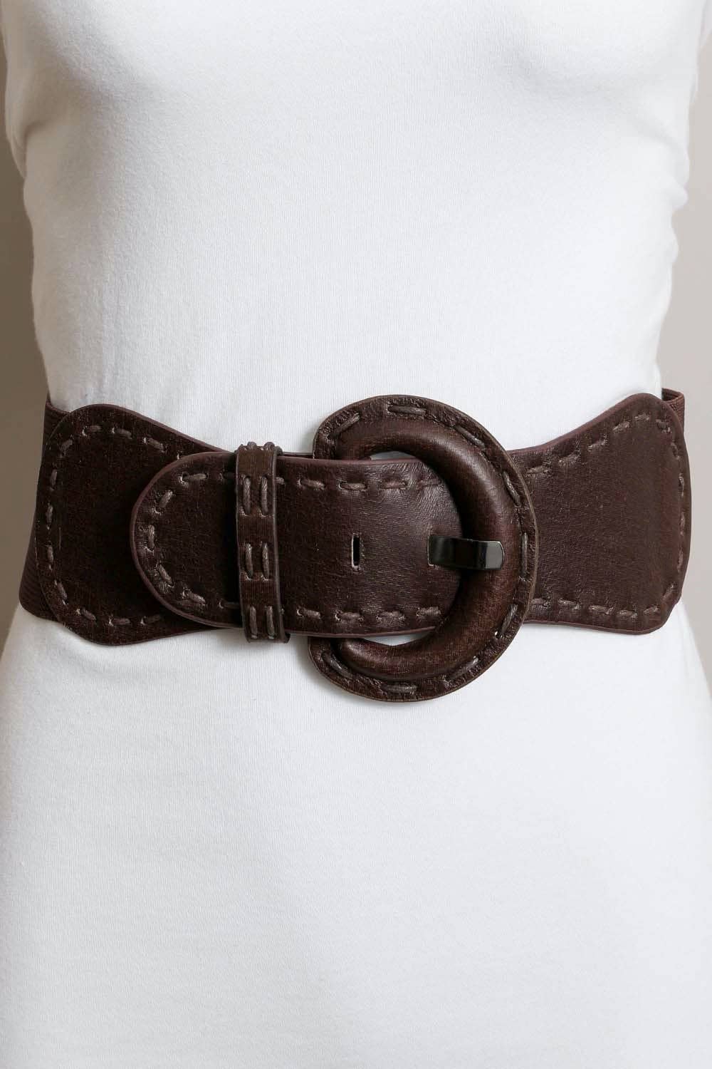 Wide Stitch Elastic Belt - Brown