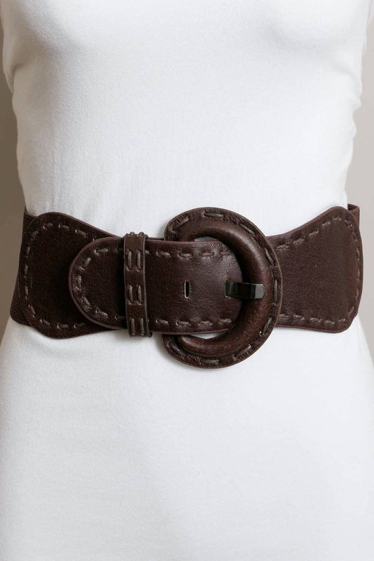Wide Stitch Elastic Belt - Brown