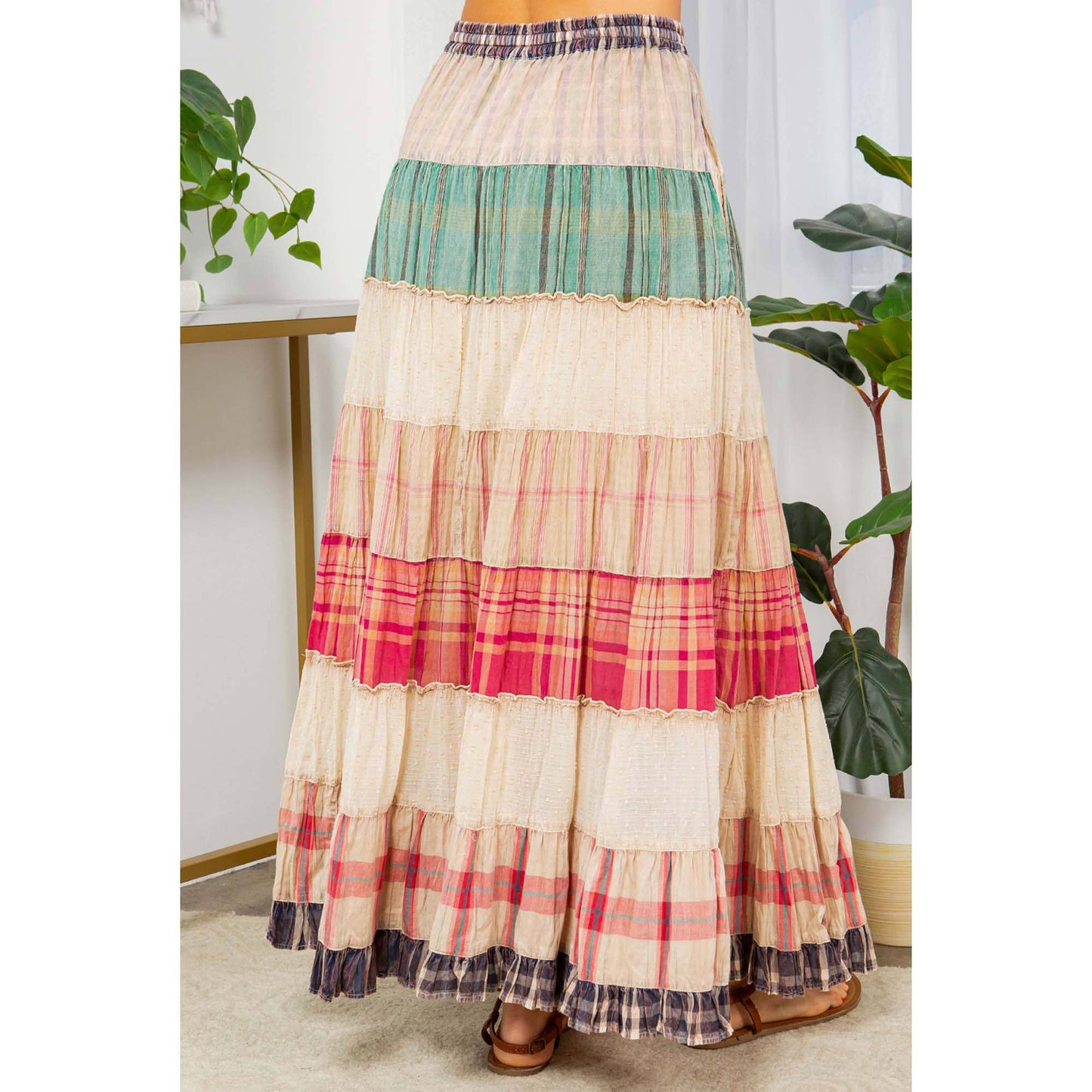 Crinkled Tiered Skirt-Mixed Colors