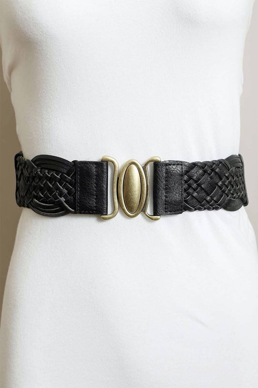 Oval Buckle Braided Belt - Black
