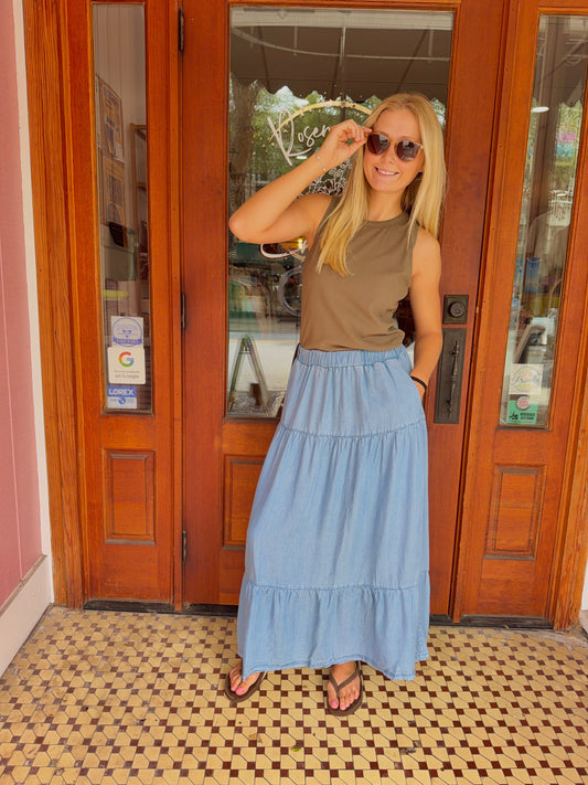 The Wren Denim Skirt