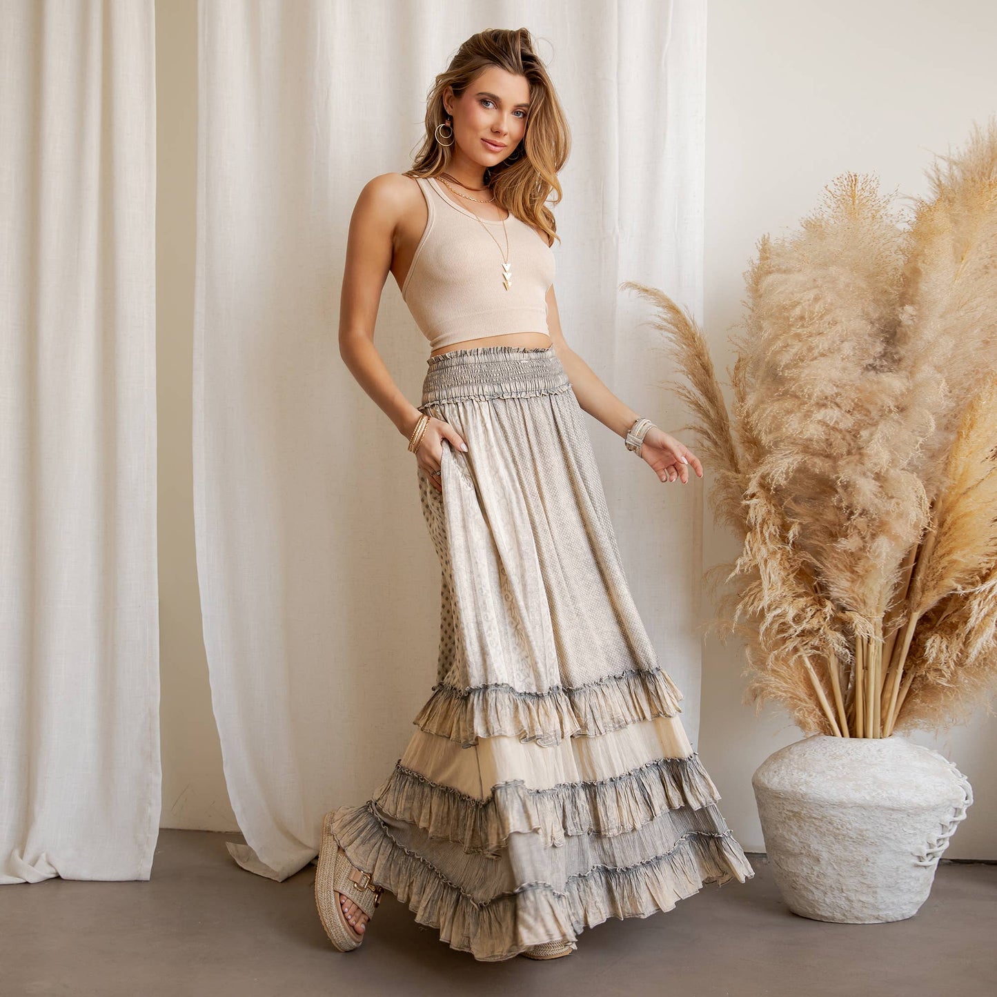 Ruffled Tiered Maxi Skirt
