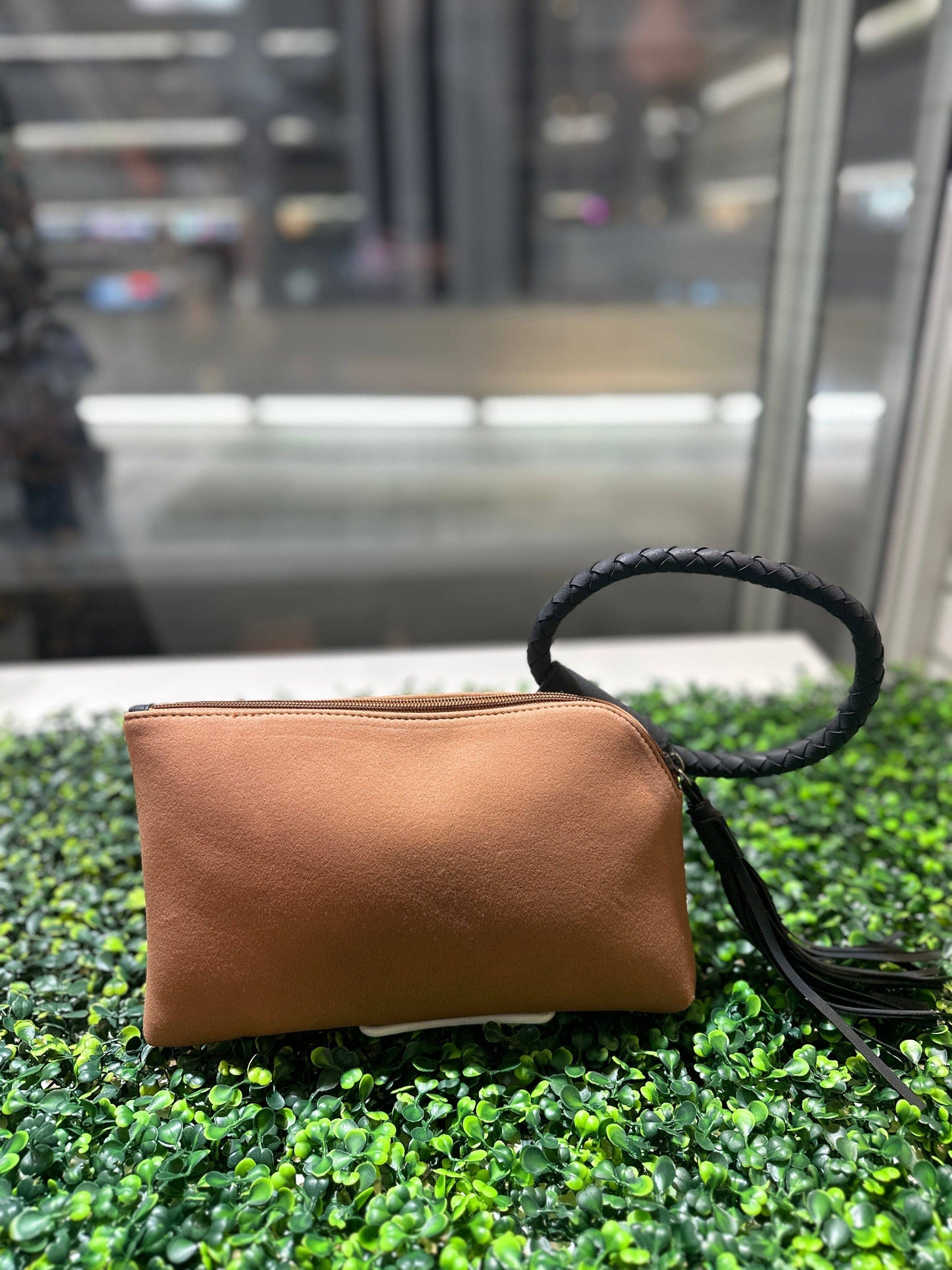 Faux Suede Tassel Wristlet