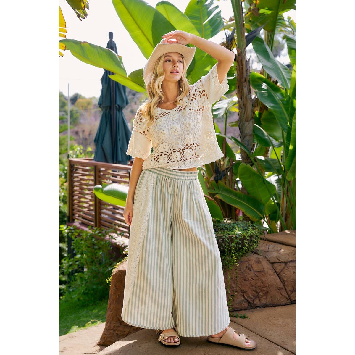 Wide Leg Pants w/eyelet lace