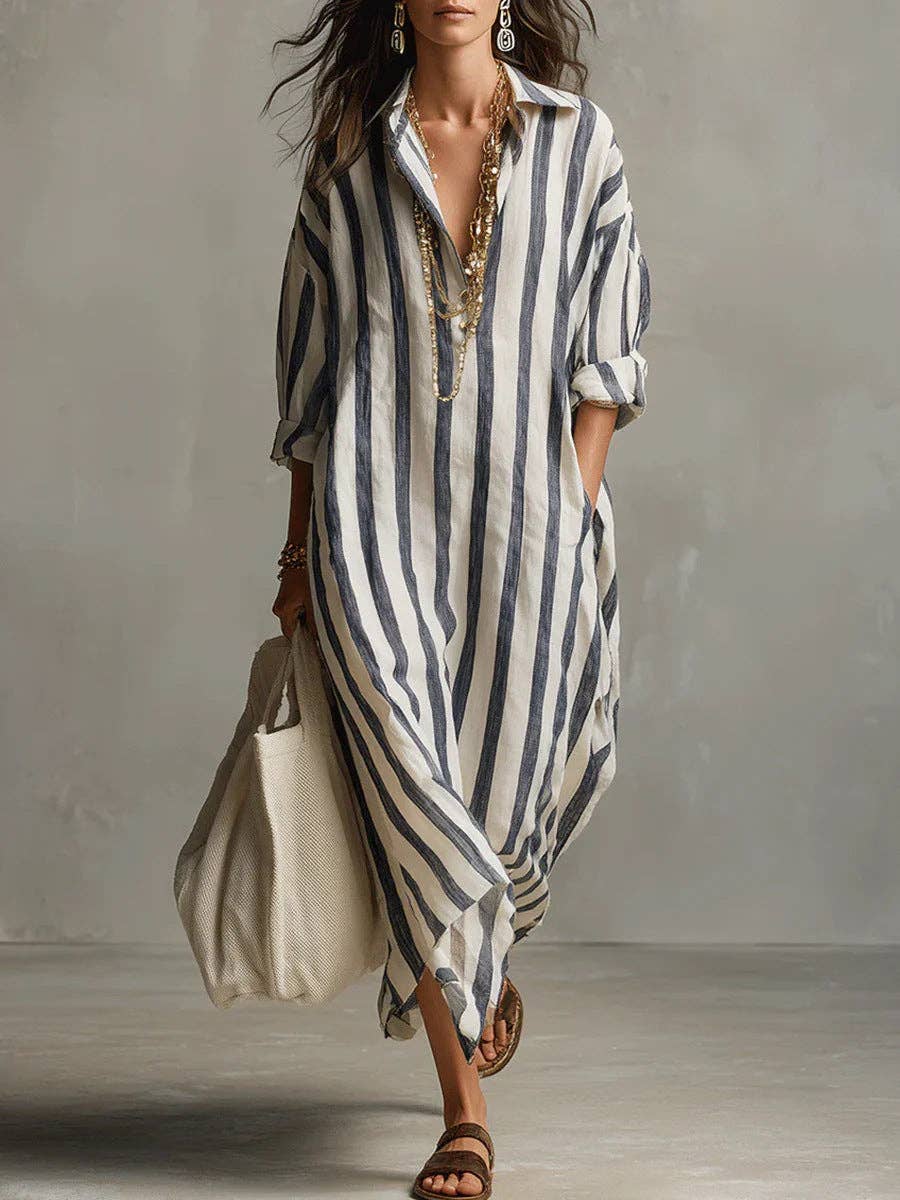 Striped V-Neck Shirt Dress