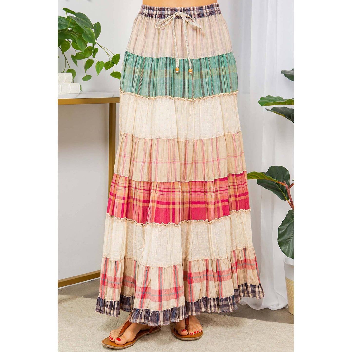 Crinkled Tiered Skirt-Mixed Colors