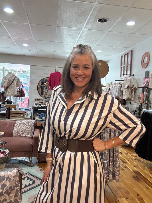 Striped V-Neck Shirt Dress