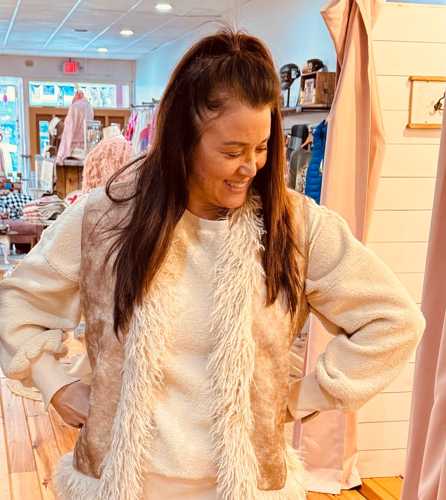 Sherpa Suede Boho Vest W/ Faux Fur