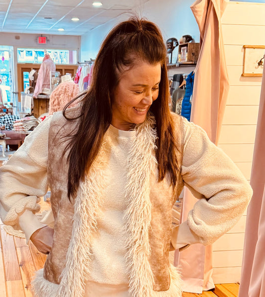 Sherpa Suede Boho Vest W/ Faux Fur