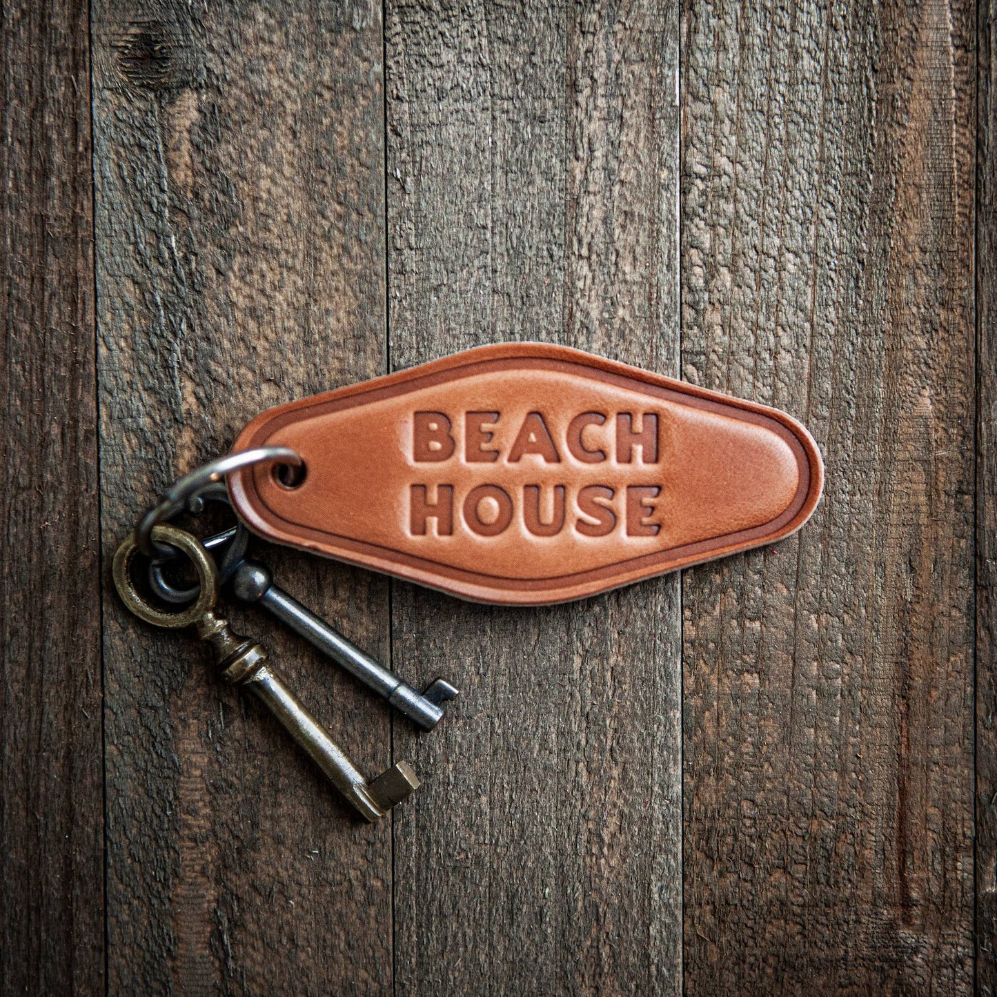 Beach House Leather Keychain