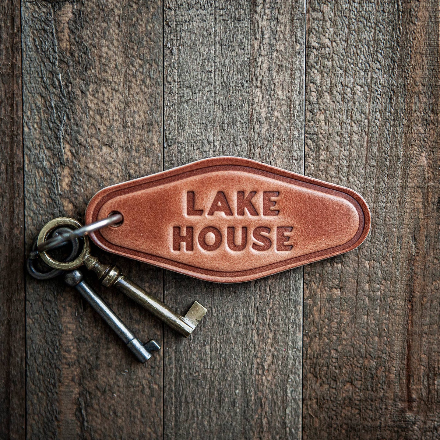Lake House Leather Keychain
