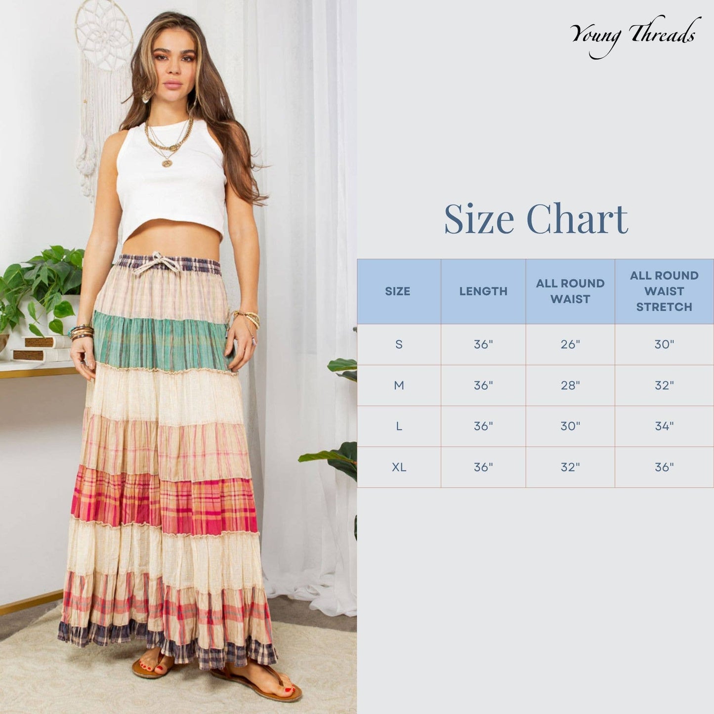 Crinkled Tiered Skirt-Mixed Colors