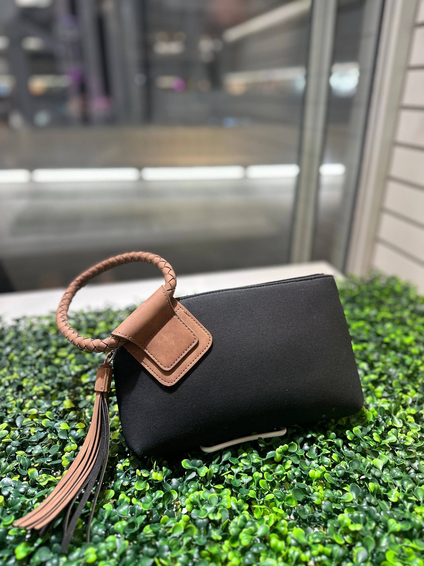 Faux Suede Tassel Wristlet