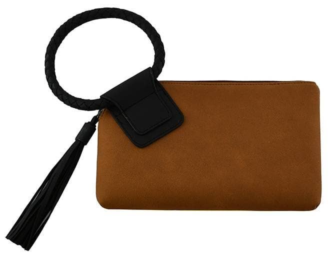 Faux Suede Tassel Wristlet