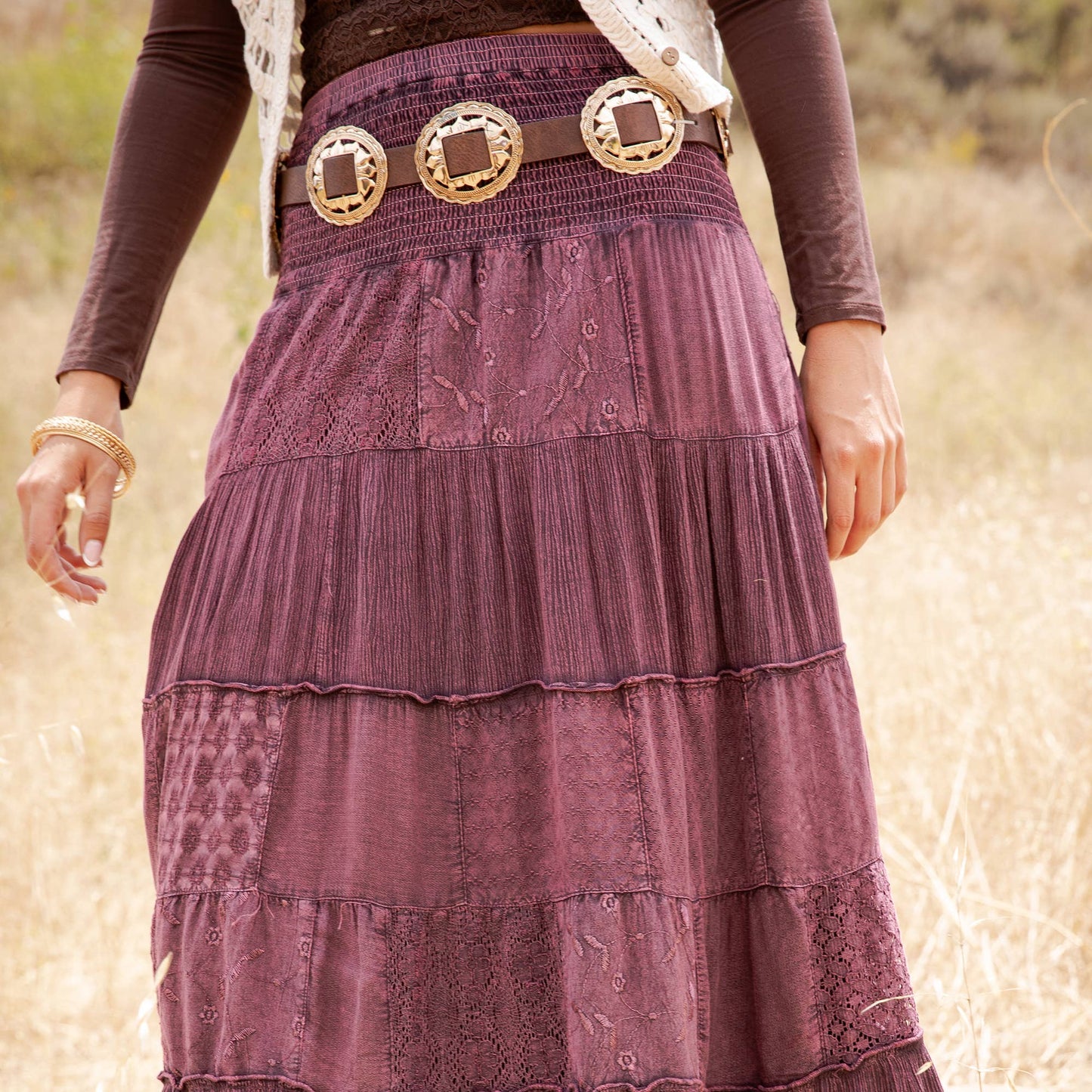 Tiered Lace Tiered Maxi Skirt-Basil