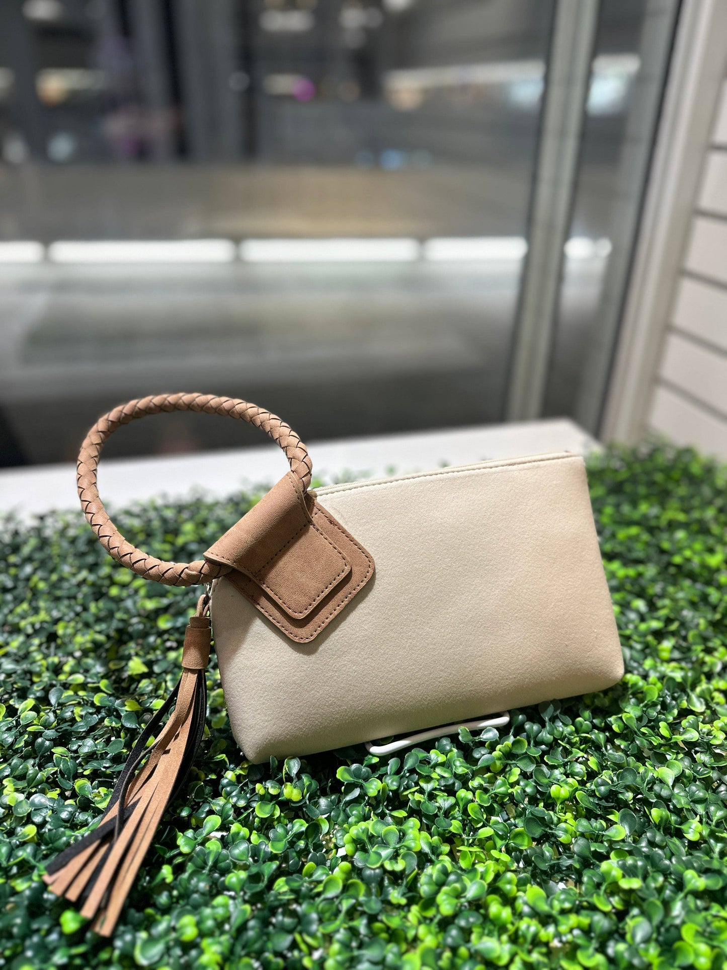 Faux Suede Tassel Wristlet